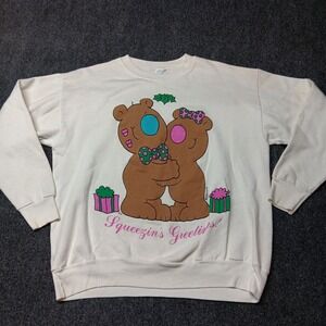 Vintage Free Style Sweatshirt Women XL White‎ Teddy Bear Squeezins Greetings